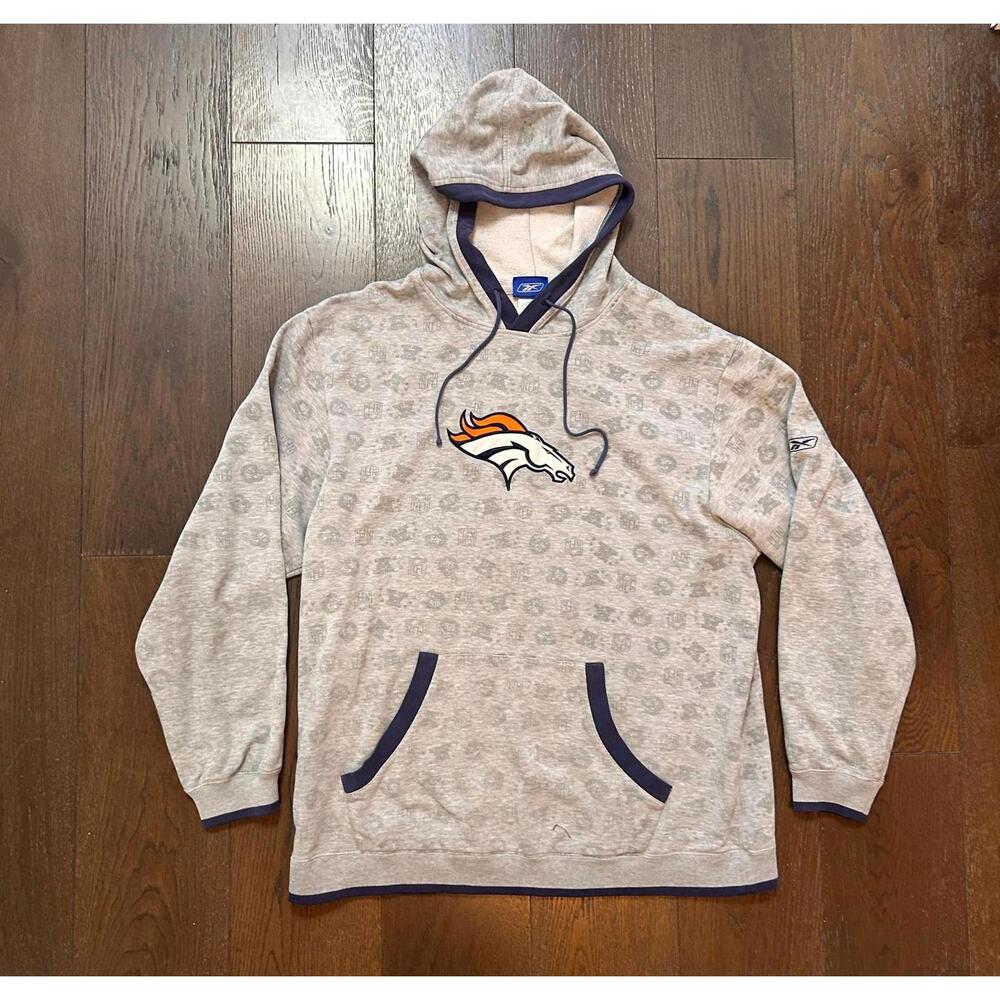 Reebok Denver Broncos NFL Gray Hoodie Sweatshirt Men's Size XL